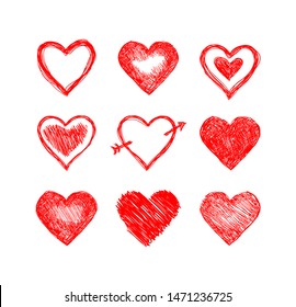 Hand drawn hearts. Design elements for Valentine's day, Birthday invitation, Greeting card and other. Romantic vector illustrations.