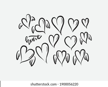 La mano atrajo corazones. Diseñar elementos para el día de San Valentín. Corazones de marcadores ásperos dibujados a mano aislados en fondo blanco. Ilustración vectorial para su diseño gráfico