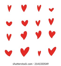 Hand drawn hearts. Design elements for Valentine's day. Hand drawn rough marker hearts isolated on white background. Set of unique hand drawn hearts. Painted design elements.