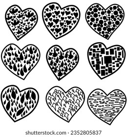 Hand drawn hearts. Design elements for Valentine's day.
