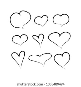 Hand drawn hearts of different shapes set