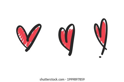 Hand drawn hearts doodle collection. Valentine's day romance illustration set.