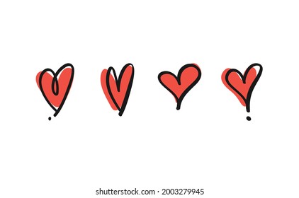Handgezeichnete Herzen Doodle-Sammlung. Valentinstag Liebesgrafik Set.