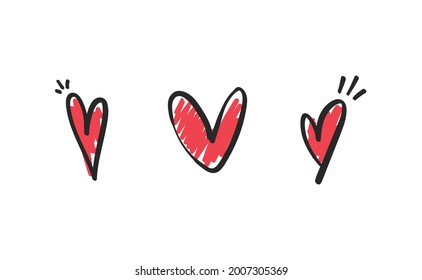 Handgezeichnete Herzen Doodle-Sammlung. Valentinstag Liebesgrafik Set.