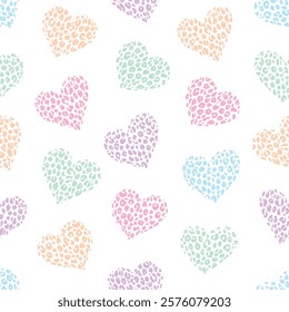 Hand drawn hearts doodle with leopard spots seamless pattern. Vector background illustration. For home decor, fashion, surface design