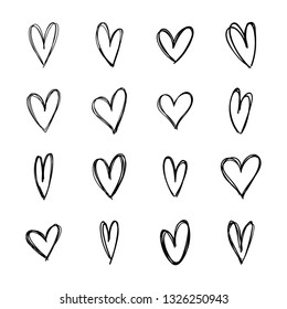 Hand drawn hearts, doodle love vector illustrations