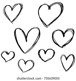 Hand drawn Hearts in Doodle Marker Style Vintage