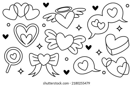 Doodles de corazones dibujados a mano conjunto vector