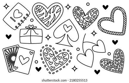 Doodles de corazones dibujados a mano conjunto vector