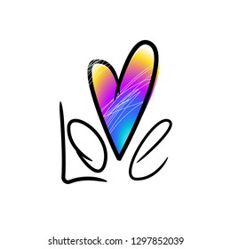 Hand drawn hearts. Gradient hearts on isolated white background. Unique abstract image for design. Line art creation. Colored illustration. Elements for poster or flyer. Valentine's Day
