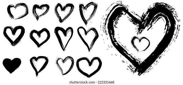 Hand drawn hearts. Grunge ink vector elements.