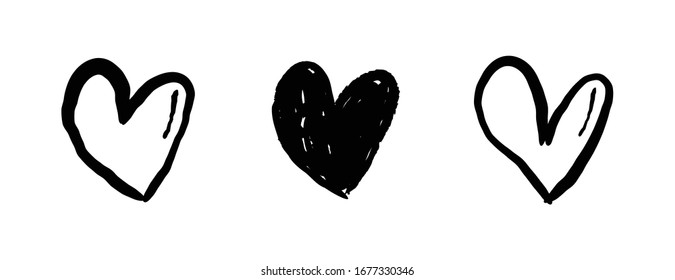 Hand drawn hearts. Heart doodle illustrations. Romance and love sketchy drawings.