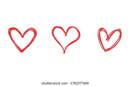 Hand drawn hearts, heart doodle illustrations. Symbol of love for valentine's day.