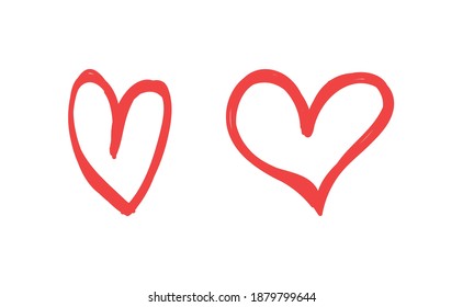 Hand drawn hearts. Heart doodle illustration set.