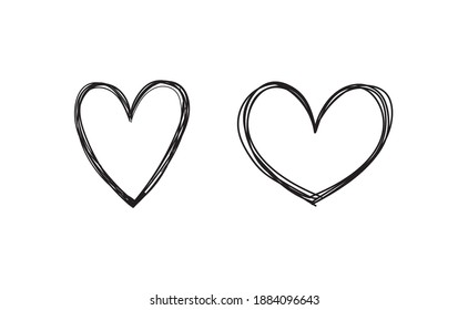 Hand drawn hearts. Heart doodle illustration set.