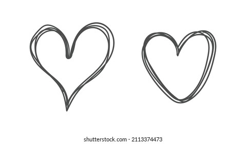 Hand drawn hearts. Heart doodle illustration set.