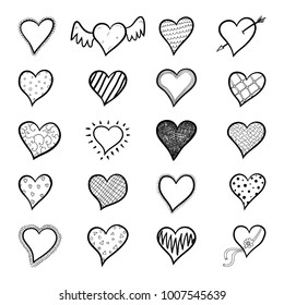 hand drawn hearts icon set