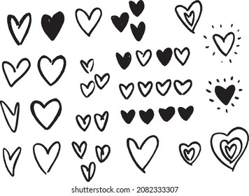 Hand drawn hearts in ink