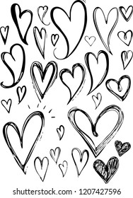 Hand drawn  hearts isolated on blank background