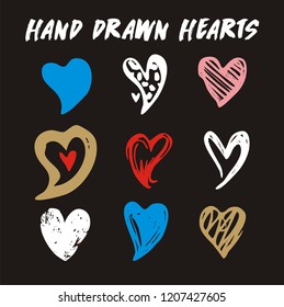 Hand drawn  hearts isolated on blank background