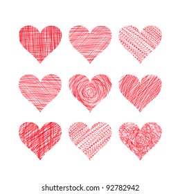 Hand drawn hearts isolated on white (vector)