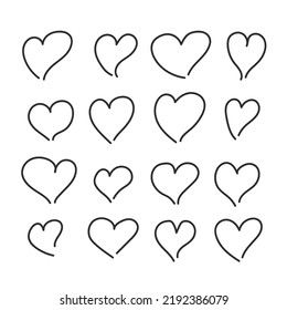 Hand drawn hearts. Line icons. Outline symbols, doodle art concepts. Vector hearts set
