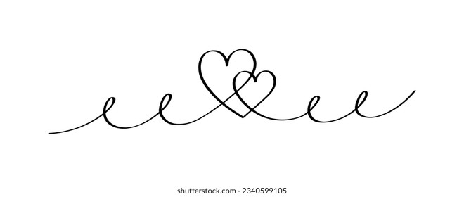 Hand drawn hearts in linear style. Continuous line drawing of love sign on white background. Doodle vector graphic design.