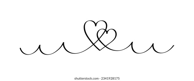 Hand drawn hearts in linear style. Continuous line drawing of love sign on white background. Doodle vector graphic design.