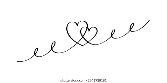 Hand drawn hearts in linear style. Continuous line drawing of love sign on white background. Doodle vector graphic design.