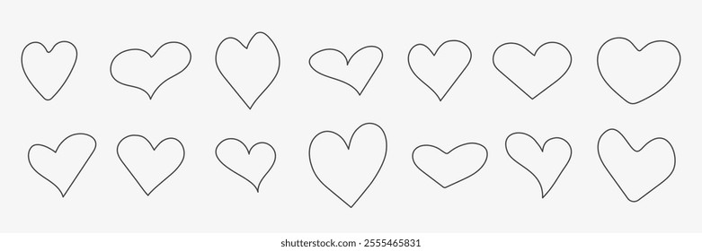 Hand drawn hearts. Love outline sign collection. Passion or Romantic concept. Valentine day.  Vector illustration