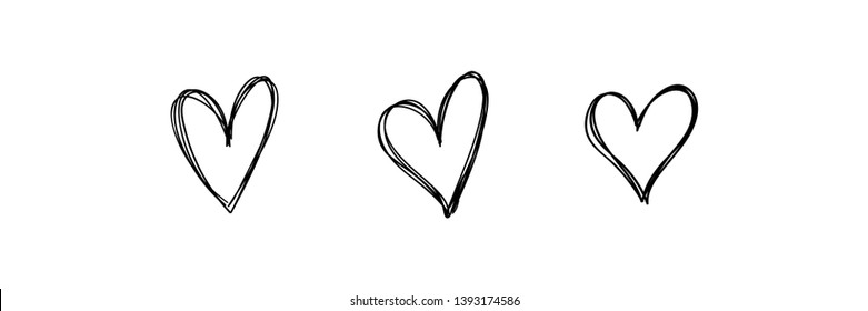 Hand Drawn Hearts. Hand Drawn Love Symbol Collection. Grunge Illustrated Heart Set.