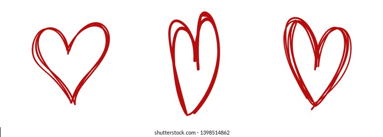 Hand drawn hearts. Hand drawn love symbol collection. Grunge illustrated heart set.