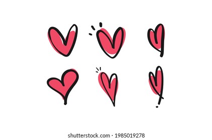 Hand drawn hearts. Love symbol. Illustration doodles.