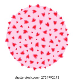 Hand drawn hearts on circle backdrop in trendy pink Love Thematic Minimalistic wallpaper Flat Design. Isolated Vector illustration Simple Product labels Background, leaflet, banner, price tag, posters