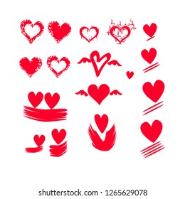 Hand drawn hearts on isolated background. Design elements for Valentine's day,