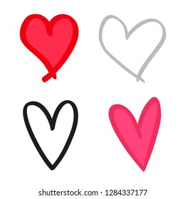 Hand drawn hearts on isolated white background. Set of love signs. Unique image for design. Line art creation. Elements for your work