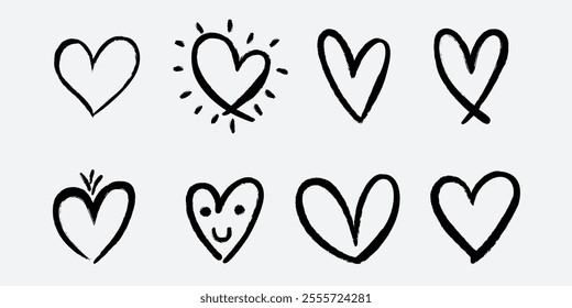 hand drawn hearts on a white background, wallpaper and Valentine's day. Collection of hearts, creative art