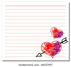 Hand drawn hearts on white note paper
