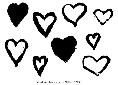 Hand Drawn Hearts with Paint Brush Strokes