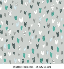 Hand drawn hearts pattern. Vector illustration.