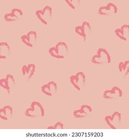 La mano atrajo corazones. Fondo rosa. Dibujo abstracto de pincel. Grunge Vector ilustración
