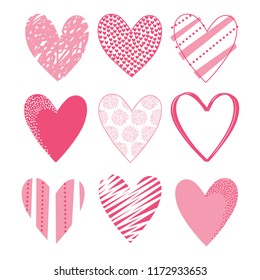Hand drawn hearts with pink color