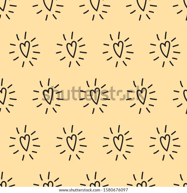 Hand drawn hearts with rays cheerful seamless\
pattern. Hearts and rays girlie background for textile texture,\
cover paper, books.