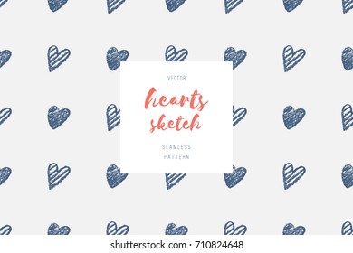 hand drawn hearts, romantic vector seamless pattern
