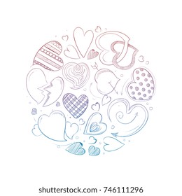 Hand drawn hearts round concept. Badge and emblem, vector illustration