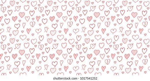 Hand drawn hearts - seamless pattern. Valentine's Day, Woman's Day and Mother's Day. Vector