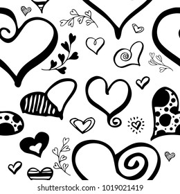 Hand drawn hearts seamless pattern. EPS 10 vector illustration.