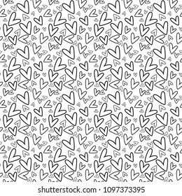 Hand Drawn Hearts Seamless Pattern - Black hand drawn hearts on white background