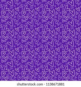 Hand Drawn Hearts Seamless Pattern - White hand drawn hearts on purple background