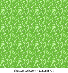 Hand Drawn Hearts Seamless Pattern - White hand drawn hearts on lime green background